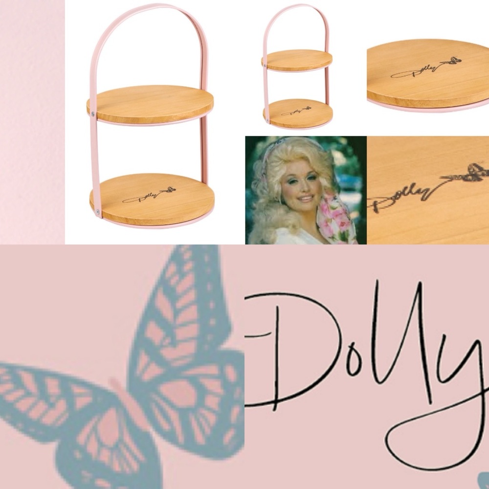 Limited edition Dolly Parton 🦋Two-Tier Pink and Wood  Stand